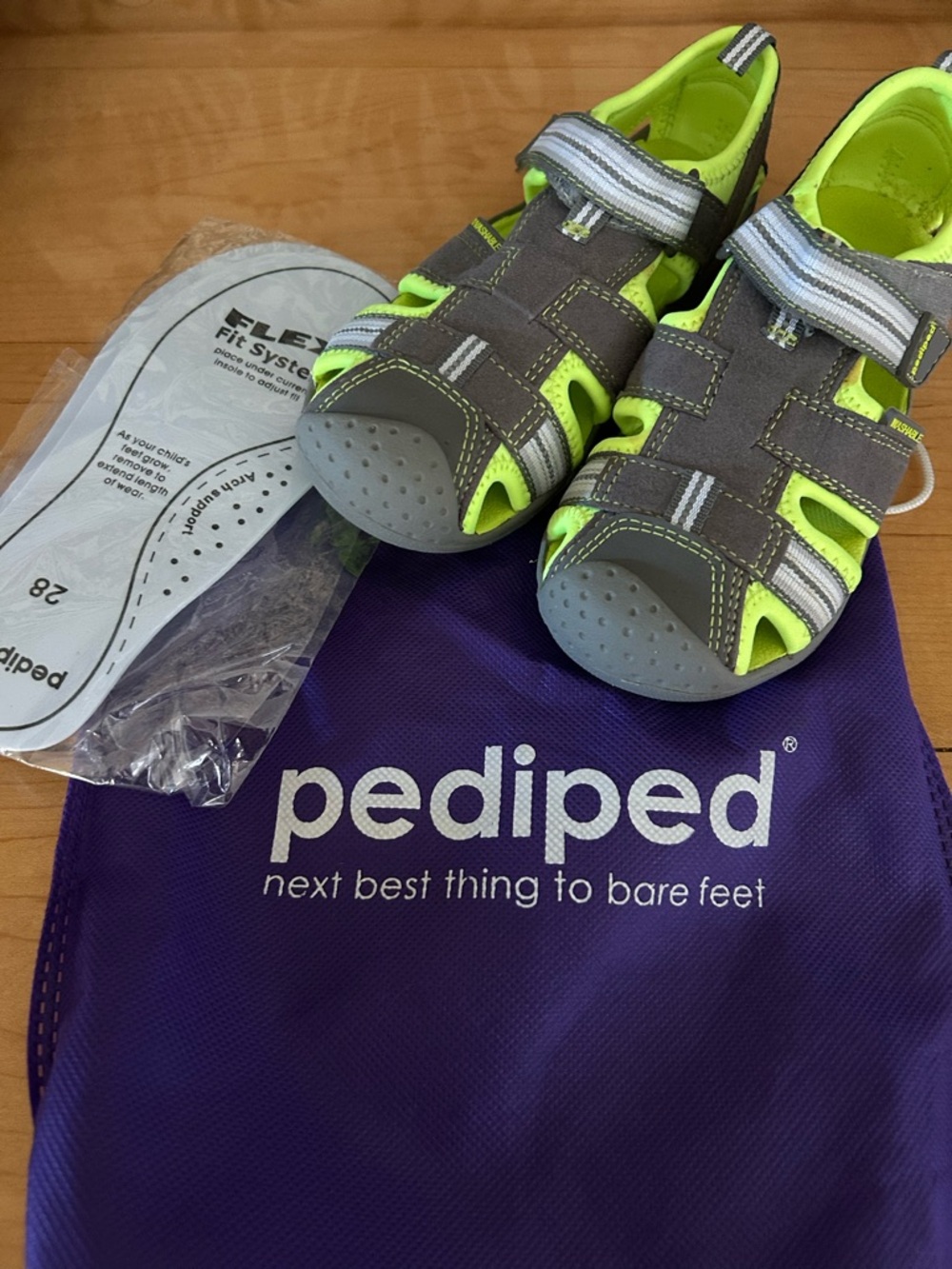 pediped Gray and Neon Green Children's Sport Sandals